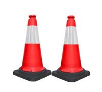 2 Pcs Traffic Cone PPC with PE Base | 75 CM Road Safety Reflective Traffic | High Visibility Red Street Cone | Portable Wind Resistant Traffic Cone with Black Base