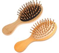 2 PCS Travel Brushes for Hair, Mini Bamboo Brush Anti-Static Massage Scalping Detangling Natural Wooden Pocket Small