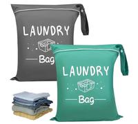 2 Pcs Travel Laundry Bag, 19'x15' Waterproof Laundry Bags with Zips, Portable Foldable Wet Dirty Clothes Bags Organiser Pouches for Home, Travel, Holiday, Camping, Caravan, Dormitory (Green+Grey)