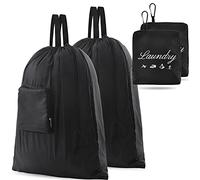 2 Pcs Travel Laundry Bag, JHX Dirty Clothes Bag 【Upgraded】 with Handles and Aluminum Carabiner, Collapsible Laundry Bag for Travel, Camp, Fitness, and Students（Black） 24"L x 21"W