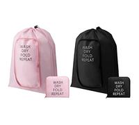 2 Pcs Travel Laundry Bag Washable Dirty Clothes Bag with Drawstring and Zipper for Suitcase, 22 x 18 Inch (Pink, Black,Classic)