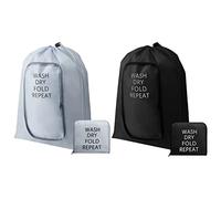 2 Pcs Travel Laundry Bag Washable Dirty Clothes Bag with Drawstring and Zipper for Suitcase, 22 x 18 Inch (Black, Gray,Classic)