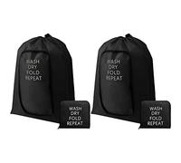 2 Pcs Travel Laundry Bag Washable Dirty Clothes Bag with Drawstring and Zipper for Suitcase, 22 x 18 Inch (Black,Classic)