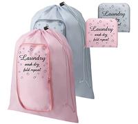 2 Pcs Travel Laundry Bag Washable Dirty Clothes Bag with Drawstring and Zipper for Suitcase, 22 x 18 Inch (Pink, Gray,Bubble)
