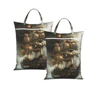 2 PCS Travel Laundry Bags, Cool Pirate Ship Prints Washable Dirty Clothes Bags for Dirty Clothes & Travel Needs