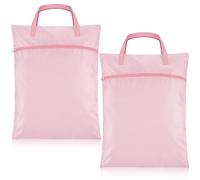 2 Pcs Travel Laundry Bags Waterproof with Handle Dirty Clothes Bag for Traveling Hanging Laundry Hamper with Two Zippered Pockets Washable Reusable for Sports Home Travel College Dorm (Pink)