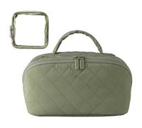 2 Pcs Travel Makeup Bag for Women, Large Capacity Multifunctional Cosmetic Pouch, 180° Lay Flat Wide Open Organizer, Quilted Toiletry Case, Removable Clear Pouch and Brush Slots for Travel