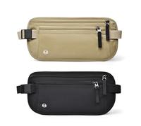 2 Pcs Travel Money Belt for Hidden Security Money Belts for Travel Hidden Women and Men - Multiple Pockets,Elastic Waistband,RFID Blocking,Lightweight and Durable for Running,Cycling(Black, Khaki)