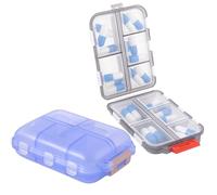 2 Pcs Travel Pill Organizer Case, Portable Pill Box Dispenser, Small 7-Day Weekly Travel Pill Organizer with 10 Compartments for Different Medicines, Vitamin Fish Oil Aspirin Supplements