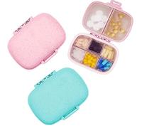 2 Pcs Travel Pill Organizer Medication Pill Box 8 Compartments Moisture Proof Portable Storage Box Daily Times for Vitamin Medicine Cod Liver Oil for Work Home (Blue + Pink)