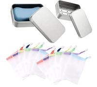 2 Pcs Travel Soap Case with 12 Foaming Nets, Soap Box Set for Shower and Bathroom, Soap Container with Draining, Portable Soap Holder for Travel and Home Use
