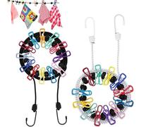 2 Pcs Travel Washing Line, Portable Travel Clothesline, Camping Washing Line with 24 Colorful Pegs, Suitable For Outdoor Vacations, Bathrooms, Laundry Rooms, Gardens, Travel (Black/White Rope)