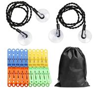 2 PCS Travel Washing Line, Portable Washing Line with 20 Clips and Black Bag, Camping Clothes Line, Black Extendable Travel Laundry Line for Camping Travel Clothes Laundry Drying Outdoor