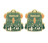2 Pcs Traveler Backpack Enamel Pins, Camping Outdoor Explorer Night Mountain View Metal Gold Plated Alloy Lapel Pins, Travel Lovers Accessories