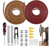 2 PCS Treadle Sewing Machine Belt, 72 Inch 3/16" Replacement Leather Belt with Hook for Singer/Jones Sewing Machine, Include 28 PCS Accessories