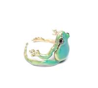 2 PCS Tree Frog Ring Cute Frog Rings for Women Blue Green Frog Ring Adjustable Open Creative Frogs Shaped Hug Finger Funny Gift Jewelry, Metal, No Gemstone