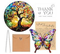 2 Pcs Tree of Life and Butterfly Suncatchers for Windows with Greeting Card Envelope Stained Glass Acrylic Material Sun Catcher for Home Garden Office Decorative