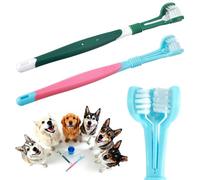 2 Pcs Triple Head Three Sided Pet Toothbrush for Dog and Cat, Dog Tooth Brushing Kit, Pet Dental Care, Bad Breath, Tartar Removal, Oral Health for Medium and Small Dogs