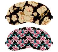2 PCS Tropical Black Floral Flower Sleep Mask for Back and Side Sleeper, 100% Light Blocking Eye Mask, Adjustable & Breathable Sleeping Eye Cover, Zero Eye Pressure