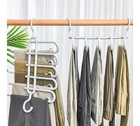 2 PCS Trouser Hanger Space Saving, YOCZOX Multifunctional Pants Hanging Organizer Rack 5 in 1 Closet Shelf Stainless Steel Wardrobe Clothing Hangers for Scarf Jeans Slacks Trousers Clothes -Grey