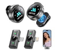 2 Pcs True Dual Receivers Mini Microphone for iPhone 7-16/Android/Tablet,Lavalier Wireless Microphones with DSP Noise Cancellation,Magnetic Clip,18H,Mic Mini for TikTok,Live Streaming,Interviews,Gifts