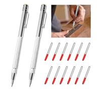 2 Pcs Tungsten Carbide Tip Scriber, Scribe Tool Etching Set Magnetic with 12 Replacement Marking Tip Red Hat for Glass Metal Wood Ceramics Durable Precision Engraving Pen with Non-Slip Aluminum Handle