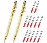 2 Pcs Tungsten Carbide Tip Scriber with 12 Replacement Marking Tip, Aluminium Magnet Carbide Scribe Tool Etching Scribe Pen with Clip, Metal Engraving Pen for Glass/Ceramics/Hardened Steel(Gold)
