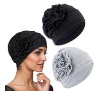 2 PCS Turban Beanie Hat Chemo Caps Womens,Fashion Oversize Large Baggy Skull Cap,Soft Cancer Headwear Elastic Cancer Hat,Hair Loss Head Scarf,Sleep Bonnet Breathable Comfy Full Headcover Skull Caps