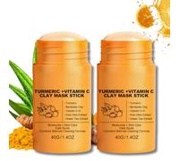 2 PCS Turmeric Clay Mask For Pores, Vitamin C Turmeric Face Mask Stick With Silicone, Facial Mask Mud Stick Blackhead Remover, Reduce Acne Dark Spots, Oil Control & Acne Relief for All Skin Types