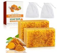 2 Pcs Turmeric Soap Bar - SulisBody Kojic Acid Soap with Foaming Net, Deep Cleansing Oil Control Wash for Face Body, Helps to Achieve Even Skin Tone and Improve Dullness of The Skin