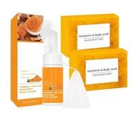2 Pcs Turmeric Soap with 1 Pc Cleansing Mousse, Turmeric Facial Cleanser Set, Moisturizing Facial Cleanser Bath, for All Skin Types (2)