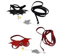 2 Pcs Turtle Harness and Leash with Bat Wings, Adjustable Pet Harness Leash with Bells for Outdoor Walking, 4.9 ft Suede Tortoise Leashes for Medium and Small Tortoises, Black and Red