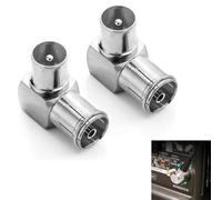 2 Pcs TV Aerial Coaxial Adaptor, Right Angle RF Coax Connector, Male-to-Female RF Coax Adapter for TV Antenna Cable, Satellite Coaxial Cables, Receivers and Radios PAL Female Adapter Right Angle (Sil