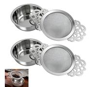 2 Pcs Ultra Tea Strainer Fine Mesh, Tea Sieve for Loose Tea, Stainless Steel Tea Strainer with Bowl, Double Handle Tea Strainer with Carved Handle Design, Ideal for Tea Cups Bowls Teapots