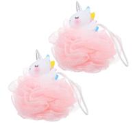 2 Pcs Unicorn Bath Sponge with Loofah Mesh, Pink Bathing Ball | Soft PP and PE Woven Design, Natural Loofah Core, Bath Use, Set for Bubbly Wash