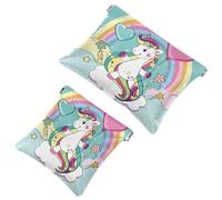 2 PCS Unicorn Flies with Balloon on The Clouds Pocket Cosmetic Bag, Self-Closing Shrapnel Makeup Pouch, Portable No Zipper Mini Travel Make Up Bag for Coin Lipstick Earphones Jewelry Organizer