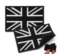 2 Pcs Union Jack Hook and Loop Patch - Black and White Embroidered UK Flag Badge - British Tactical Applique Patch for Backpack, Jacket, Hat, Uniform and Outdoor Gear