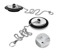 2 Pcs Universal Bath Plug, Bath Plug and Chain, Bath Plug Replacement, Kitchen & Bathroom Sink Plug Replacement with 40cm Stainless Steel Chain for Bathroom Kitchen, Black Rubber (43mm)