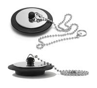 2 Pcs Universal Bath Plug with Chain, Black Rubber Kitchen Sink Plug Rubber Bath Plug,Replacement Universal Plug for Sinks with Stainless Steel chain, Chain Length 15.74in
