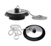 2 Pcs Universal Bath Plug with Stainless Steel Chain, bath plug replacement, Kitchen Sink Plug with Stainless Steel Chain, Drain Stopper for Bathroom and Kitchen, 42 mm to 45 mm