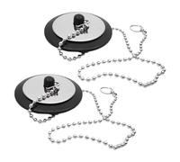 2 Pcs Universal Bath Plug with Stainless Steel Chain, Bathroom Sink Plug Replacement, Rubber Drain Stopper for Bathroom Kitchen, Bath Plugs with 40cm Chain