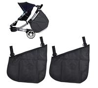 2 PCS Universal Side Sling Stroller Organiser Baby Pram Buggy Storage Bag Pushchair Organiser Bag with Non-Slip and Adjustable Straps, Stroller Net Bag (Black)