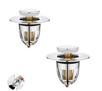 2 Pcs Universal Sink Plug Replacement, Brass Pop Up Drain Stopper with Bounce Core, Bath Basin Plug Filter with Basket Hair Catcher, Push-Type Sink Plug for 34-40mm Drain Hole