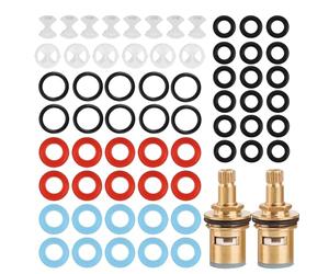 2 Pcs Universal Tap Cartridge Replacement with 120 Pcs Tap Washers,Brass T-ap Cartridge Faucet Repair Parts Kit-Multi Size Silicone O Rings&Leak Proof Gaskets for Kitchen and Bathroom Faucet Repair