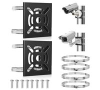 2 PCS Universal Vertical Pole Mount for Bracket CCTV Cameras, Metal Mounting Bracket Square Camera Mounting Pole Mount Brackets with 4 Loops 16 Screw Holes for Outdoor Wall Mounted Camera
