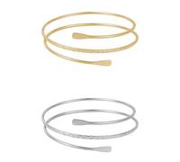 2 Pcs Upper Arm Cuff Bracelet for Girls Women, Adjustable Gold and Silver Coils Arm Band Cuff Bracelet Punk Bangle Minimalist Style Bangle Open Armlets(Gold+Silver）