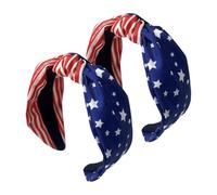 2 Pcs USA Flag Knotted Headband 4th of July Hairband American Flag Hair Band Red White Blue Hair Hoop Patriotic Theme Headwear Top Knot Hair Accessories for Independence Day