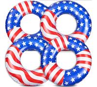2 Pcs USA Flag Pool Float for 250th Anniversary 36'' America Flag Inflatable Ring Pool Float Patriotic Round Swim Tube for Beach Lake Ocean Water Sports Summer Swimming Fun(4,USA Flag)