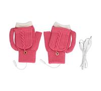2 PCS USB Heated Gloves, Double Sided Heating Knitted Thermal Gloves, Temperature Adjustable Electric Heated Gloves with 5V USB Power for Typing Gaming Skiing Outdoor (Rosy)