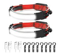 2 Pcs Usb Rechargeable Headlamps, Cob Camping Headlamps With Wide Beam, Red Light, 3 Modes, Power Display, Lightweight, Running And Hiking